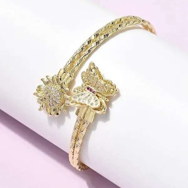 Brass Micro Pave Cubic Zirconia Cuff Bangles for Women