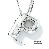Brass Pave Clear Cubic Zirconia Shiny Balloon Letter Pendant Necklaces
