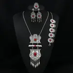 Flat Round Alloy with Resin Pendant Necklace & Stud Dangle Earring & Link Bracelet & Ring