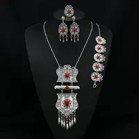 Flat Round Alloy with Resin Pendant Necklace & Stud Dangle Earring & Link Bracelet & Ring