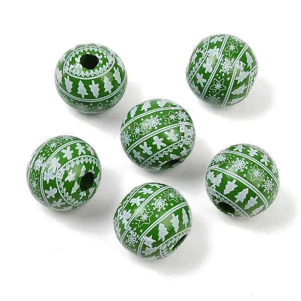 Christmas Printed Schima Wood European Beads