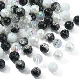 100Pcs Spray Painted Crackle Glass Beads