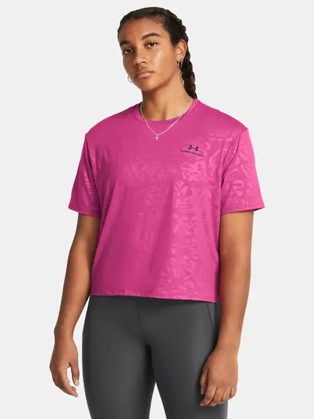 Tmavo ružové dámske športové tričko Under Armour Vanish Energy Emboss Crop SS