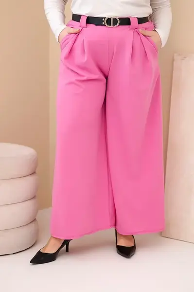 Kesi Plus Size nohavice s opaskom, ružové
