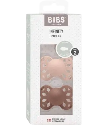 BIBS Infinity symetrické dudlíky ze silikonu, velikost 2, Blush / Woodchuck 2 ks