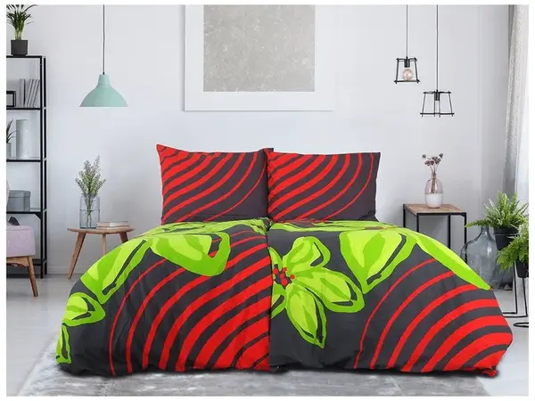Bavlnené obliečky FLOERIC červeno-zelené Rozmer obliečky: 70 x 90 cm | 140 x 200 cm