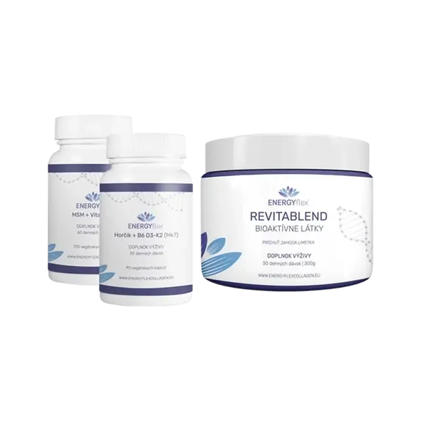 Energyflex balíček regenerácia a pohyb (MSM + Vitamín C, RevitaBlend Jahoda Limetka, Magnézium)