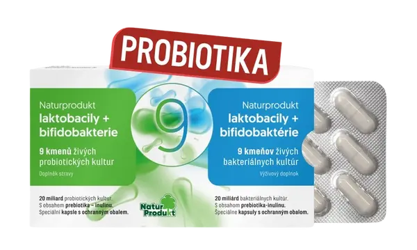 NATURPRODUKT Probiotiká. laktobacily + bifidobaktérie 9 kmeňov 15 tvrdých kapsúl