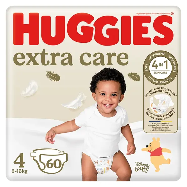 HUGGIES Dětské plenky Extra Care 4 velikost 8-16 kg 60 kusů, poškozený obal
