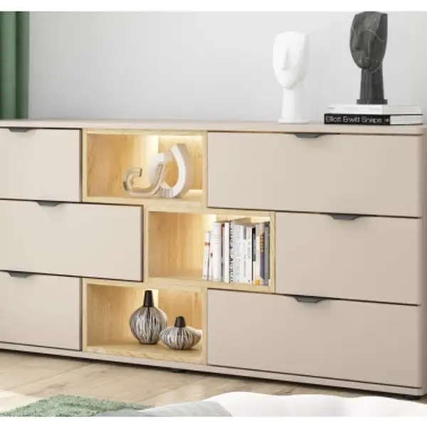 Komoda se zásuvkami Avola, 160 cm, béžová kašmír/dub cremona
