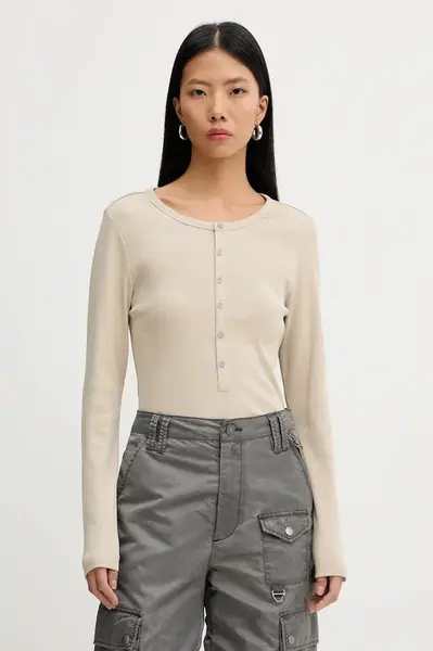 Tričko s dlhým rukávom G-Star Henley slim béžová farba, D27975-E136,