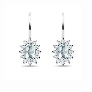 Halo náušnice s akvamaríny a diamanty v bílém zlatě KLENOTA