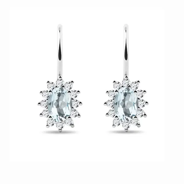 Halo náušnice s akvamaríny a diamanty v bílém zlatě KLENOTA