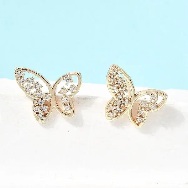 Brass Micro Pave Cubic Zirconia Stud Earrings