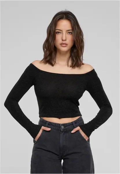 Dámské Off Shoulder Glitter s dlouhým rukávem černé