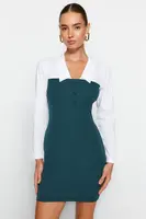 Trendyol Oil Body Wrap Košilový límec Mini tkané šaty