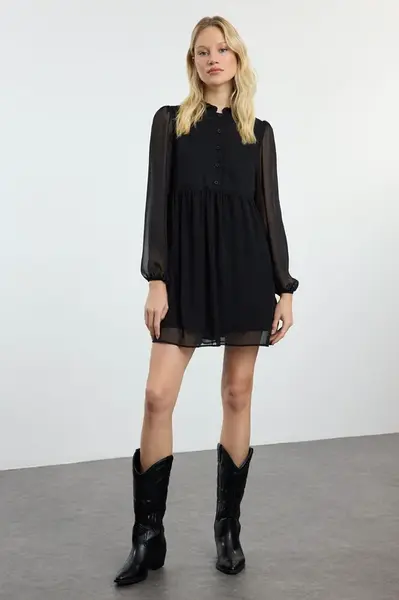 Trendyol Black Plain Woven Winter Dress