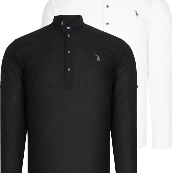 DOUBLE SET G783 DEWBERRY JUDGE COLLAR SHIRT-WHITE-BLACK