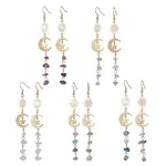 Natural Mixed Stone Moon Dangle Earrings