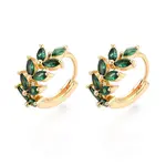 Brass Micro Pave Cubic Zirconia Leaf Hoop Earrings