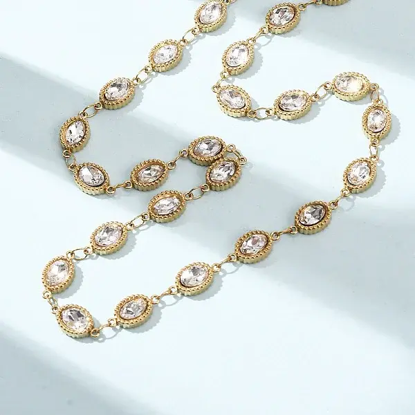 304 Stainless Steel Glass Link Chain Necklaces