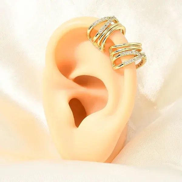 Brass Micro Pave Cubic Zirconia Cuff Earrings for Women