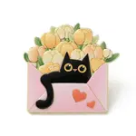 Black Cat & Flower Enamel Pins