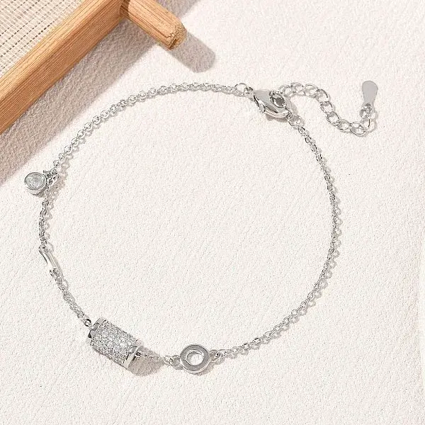 Brass Micro Pave Clear Cubic Zirconia Column Charm Bracelets