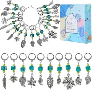 Leaf Alloy & Glass Pendant Locking Stitch Markers
