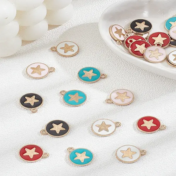 30Pcs 5 Colors Alloy Enamel Pendants