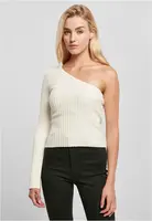 Dámský svetr s krátkým žebrovým úpletem s jedním rukávem whitesand