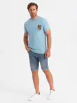 Ombre Men's cotton t-shirt with chest print - light blue