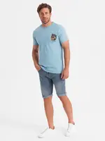 Ombre Men's cotton t-shirt with chest print - light blue