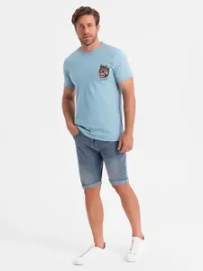 Ombre Men's cotton t-shirt with chest print - light blue