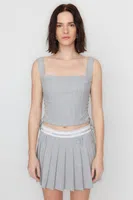 Trendyol X Sagaza Studio šedá pruhovaná halenka s detailem kravaty