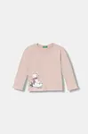Dětské bavlněné tričko s dlouhým rukávem United Colors of Benetton růžová barva, 3ATNG10L7