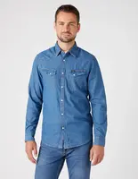 Pánská riflová košile WRANGLER W5F25K14V LS WESTERN SHIRT MID STONE Velikost: M