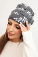 Kesi Dámská zimní čepice pletená se vzorem sněhových vloček K463 grafitová