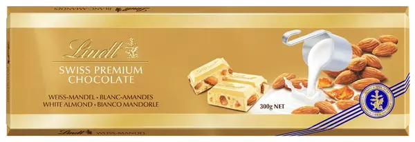 LINDT Gold Tablet Švajčiarska biela čokoláda s mandľami 300 g