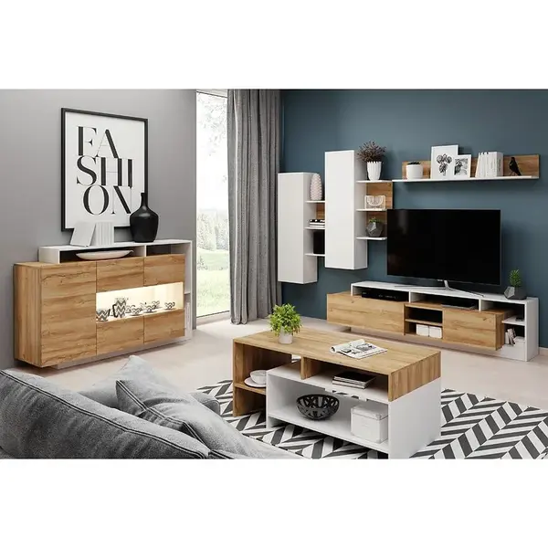 Obývací Stěna Alva 260cm Grande Oak/Bíly Mat