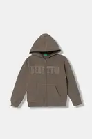 Dětská mikina United Colors of Benetton hnědá barva, s kapucí, s potiskem, 3EB5C505L