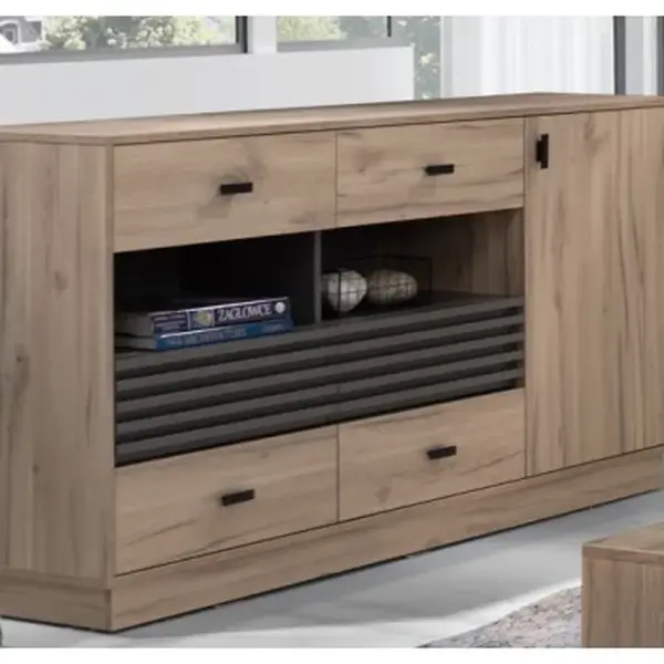 Široká komoda Almo, 155 cm, dub estana/antracit