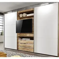 Šatní skříň s TV panelem Magic, prkenný dub/bílá