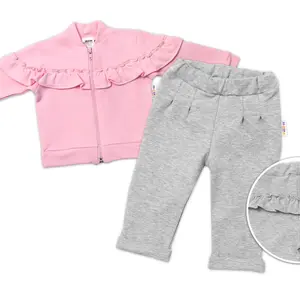 Baby Nellys Dětská tepláková souprava s volánkem SWEET LADY - růžová, šedá,