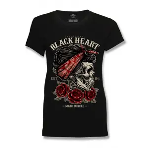 Dámské triko BLACK HEART Pin Up Skull černá L