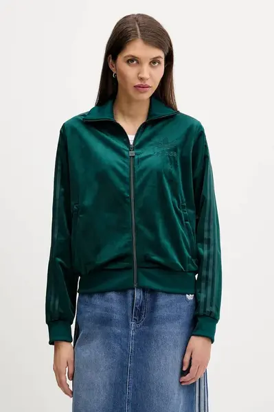 Mikina adidas Originals Velvet dámská, zelená barva, s aplikací, JY2589