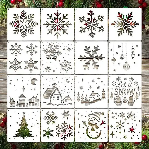 16Pcs Christmas PET Painting Stencils