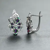 Brass Micro Pave Cubic Zirconia Flower Hoop Earrings