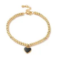 PVD Vacuum Plating 304 Stainless Steel Heart Charm Bracelet with Enamel