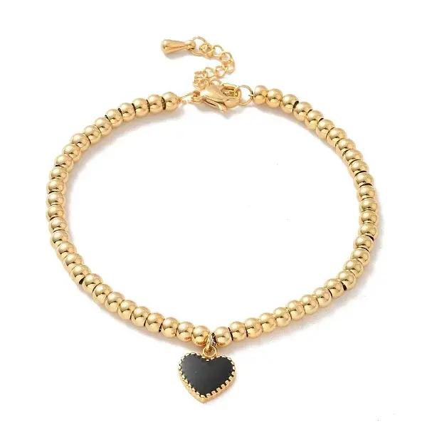 PVD Vacuum Plating 304 Stainless Steel Heart Charm Bracelet with Enamel
